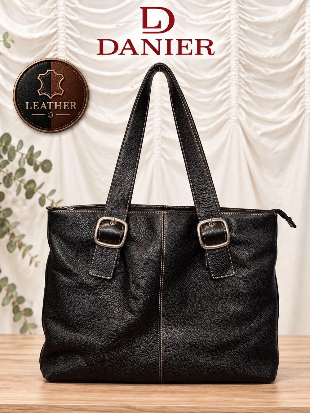 Danier Black Leather Laptop Tote Bag